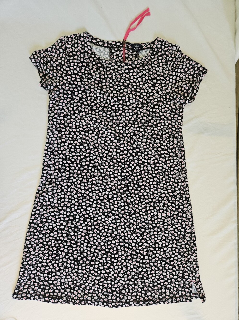 NWT Size Large Hatley Black Mini Dress with Pink and White Ditzy Floral Print